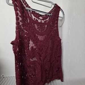 Express Burgundy Lace Sleeveless Blouse